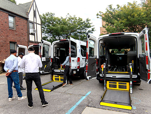 Passenger boarding a wheelchair-accessible vehicle